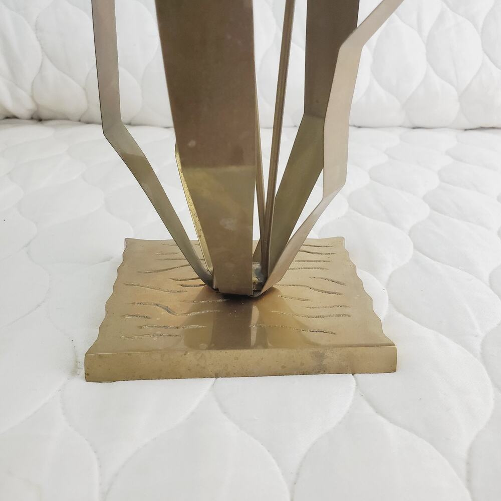 Vintage Brass Cattail On Water Sculpture Mid Century Modern Home Decor 16” Tall - Picture 2 of 10